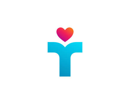 Letter T with heart icon design template elementsのイラスト素材