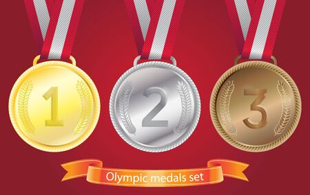 sports competition medals set - gold, silver, bronzeのイラスト素材