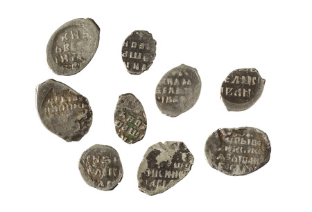 old metal copper coins  first money in Russia  the reign of Ivan the Great Princeの写真素材