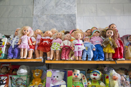 dolls  fur toys for little girls and boys  store shelf toysのeditorial素材