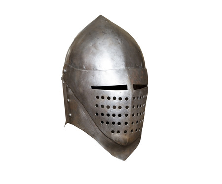 old knight helmet for protection in battle. is made of metal. part of knightly armorの写真素材