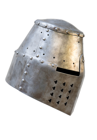 old knight helmet for protection in battle. is made of metal. part of knightly armorの写真素材