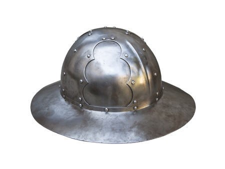 old knight helmet for protection in battle. is made of metal. part of knightly armorの写真素材