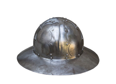 old knight helmet for protection in battle. is made of metal. part of knightly armorの写真素材
