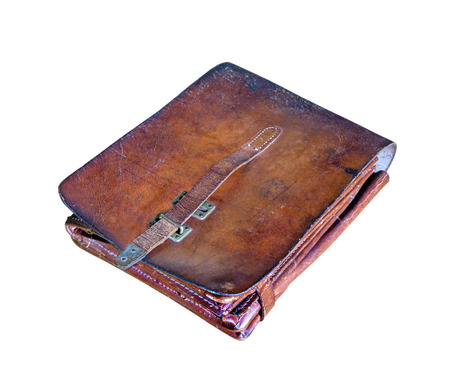 Military bag, leather, plate, the Soviet officer, isolated, white, World War II
