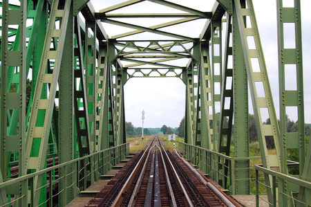 metallic railway bridge against the sky. construction of iron, landscapeの写真素材