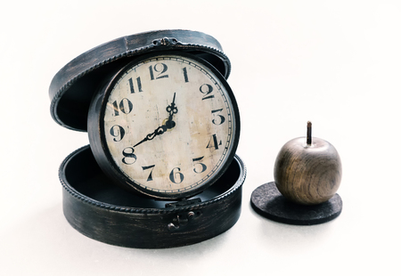 Old table clock on a white background, vintage, retro styleの写真素材