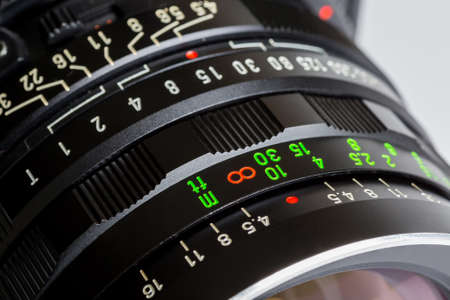 The old labeling photographic lens close-up, fittedの写真素材