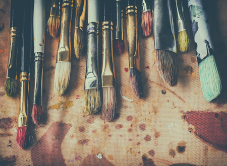 Creative image with brushes, close-up, retro style, selective focusの写真素材