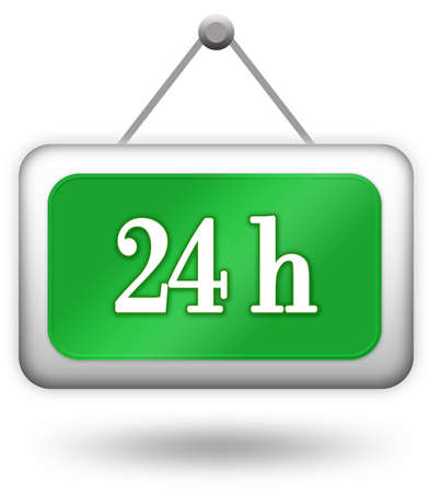 Open twenty four hour sign over whiteの写真素材