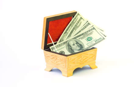 Case full of money isolated on white backgroundの写真素材