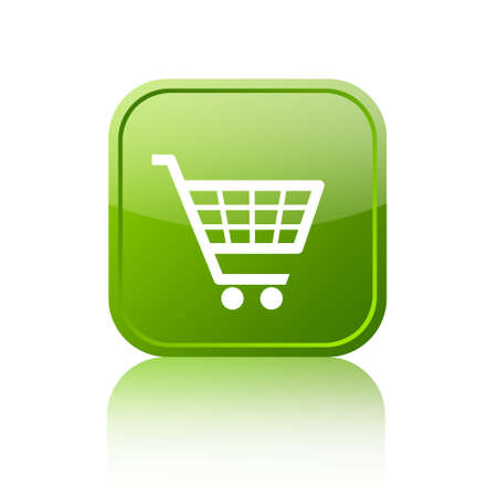 Green shopping cart buttonの写真素材