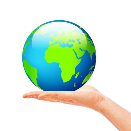 Hand holding globeの写真素材