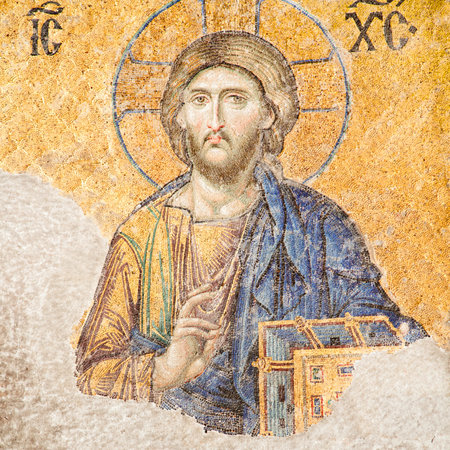 Istanbul, Turkey - June 24, 2015: Jesus Christ mosaic at Hagia Sophiaのeditorial素材