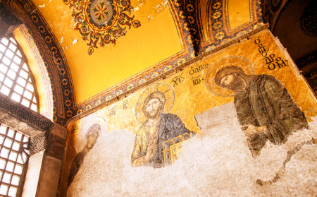Istanbul, Turkey - June 24, 2016: Jesus Christ mosaic at Hagia Sophiaのeditorial素材