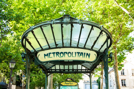 Paris, France - 20 May 2017: Abbesses metropolitain station in Montmartre, famous Art Nouveau symbolのeditorial素材