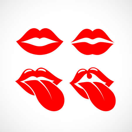 Red lips and mouth icon setのイラスト素材