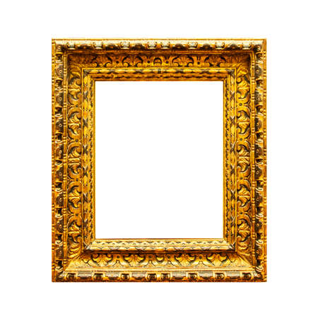 Carving ornate wooden frame isolated on white backgroundの写真素材
