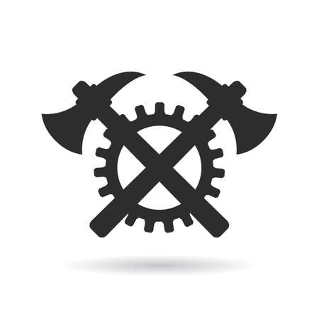 Abstract vintage engineering with gear and axe vector pictogramのイラスト素材