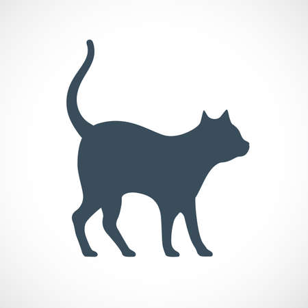 A Small cute cat vector silhouette icon isolated on gray background.のイラスト素材