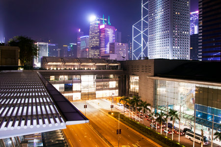 HONG KONG - 21 APRIL 2017: Night city and IFC shopping mall