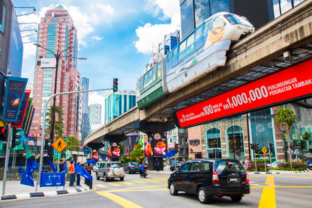 KUALA LUMPUR, MALAYSIA - 20 April 2018: Jalan Sultan Ismail road and Bukit Bintang district busy shopping and business areaのeditorial素材