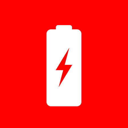 Battery vector icon on red backgroundのイラスト素材