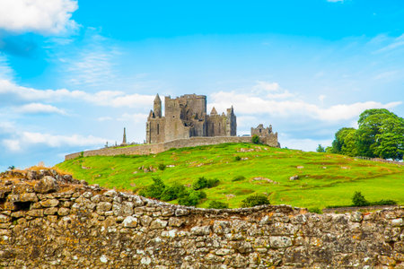 Irish landscape with ancient castle Rock of Cashelのeditorial素材