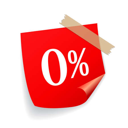Red sticker zero percent isolated on white backgroundのイラスト素材