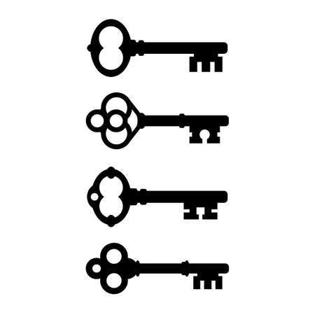 Old ornate key vector icon set isolated on white backgroundのイラスト素材