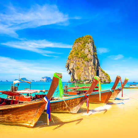 Phra Nang tropical Beach in Krabi, Thailandの写真素材