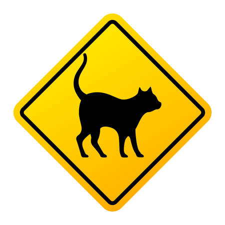 Black cat warning sign, bad luck symbol on white backgroundのイラスト素材