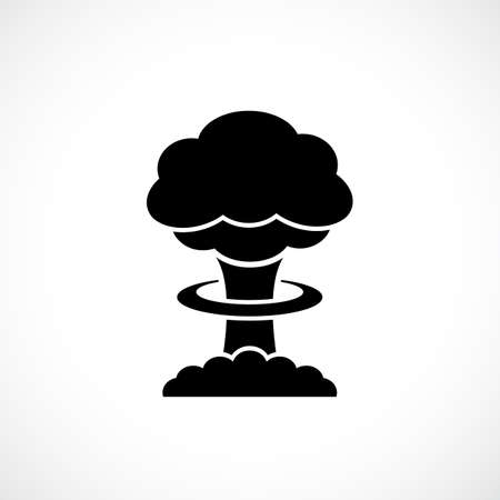 Black silhouette icon of nuclear explosion isolated on white background