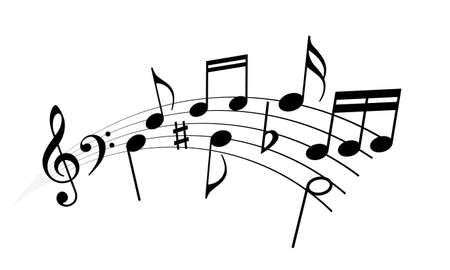 Curvy music staff and notes isolated on white backgroundのイラスト素材