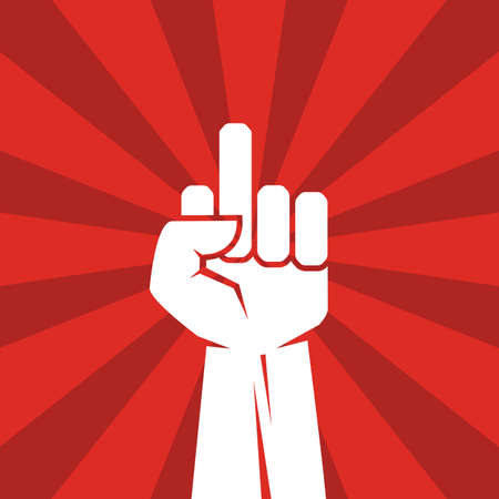 Protester rised hand with middle finger, vector placard designのイラスト素材