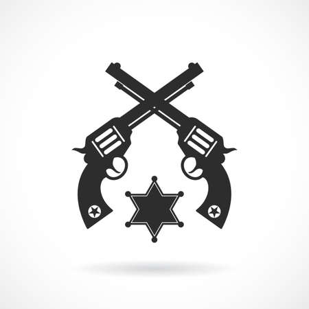 Crossed revolvers vector icon isolated on white backgroundのイラスト素材