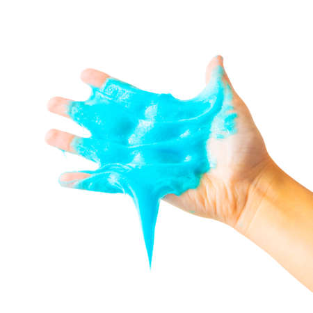 Child hand with slime on white backgroundの写真素材