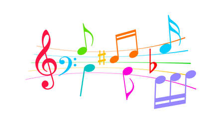 Colorful musical notes vector cartoon on white backgroundのイラスト素材