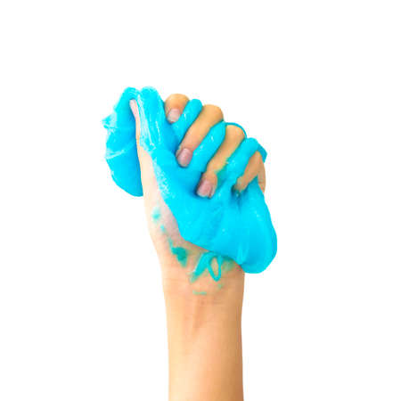Hand with slime isolated on white backgroundの写真素材