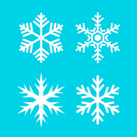 Snowflake vector icon set isolated on blue backgroundのイラスト素材