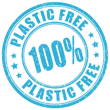 Plastic free blue ink stamp on white backgroundのイラスト素材