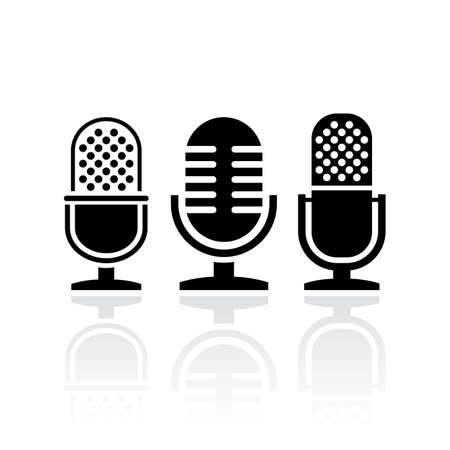Microphone vector icons set isolated on white backgroundのイラスト素材