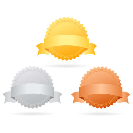 Gold silver and bronze medals set isolated on white backgroundのイラスト素材