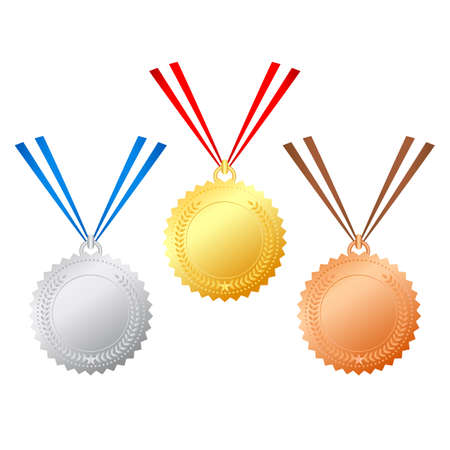 Sports medals set gold silver and bronze, vector illustrationのイラスト素材