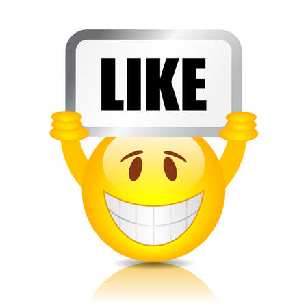 Emoticon holding like placard, vector illustrationのイラスト素材