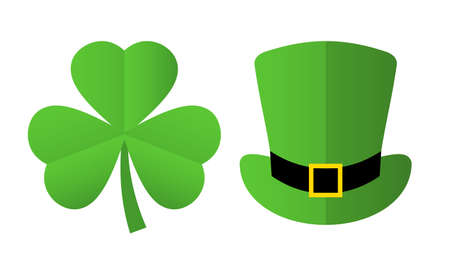 St Patrick's day symbols clover and leprechaun hat, vector illustrationのイラスト素材