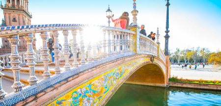 SEVILLE, SPAIN - 15 March, 2019: Spanish Square (Plaza de Espana) in Sevillaのeditorial素材