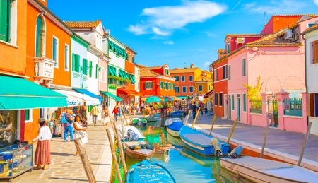 BURANO, ITALY - 22 September, 2019: Water canal and colorful houses on Burano islandのeditorial素材