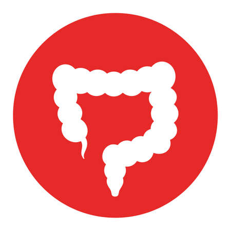 Gastroenterology icon with human colon, vector illustration on white backgroundのイラスト素材
