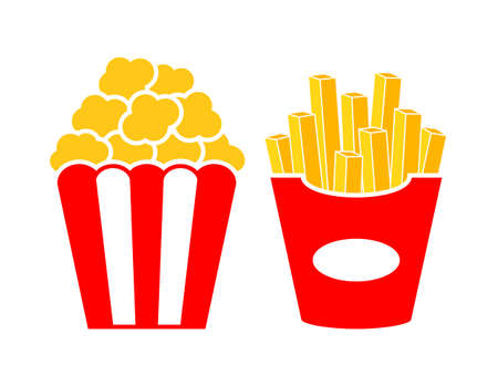 Popcorn and french fries vector cartoon isolated on white backgroundのイラスト素材